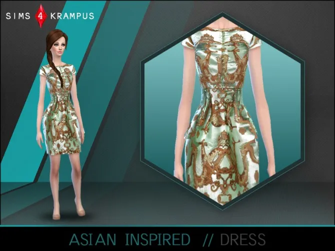 Asian inspired dress by SIms4Krampus, Sims 4 female clothes CC