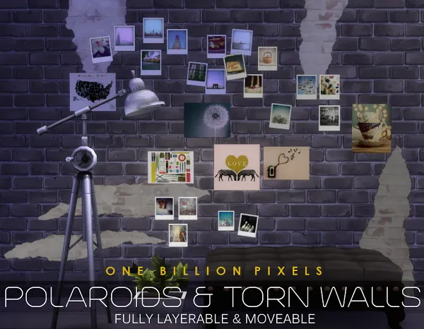 Polaroids & Torn Walls by One Billion Pixels, Sims 4 walls & floors CC
