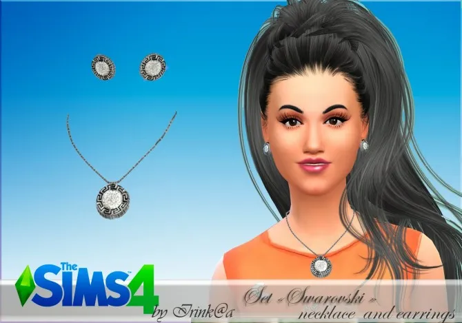 Swarovski necklace and earrings by Irinkakic, Sims 4 jewelry CC