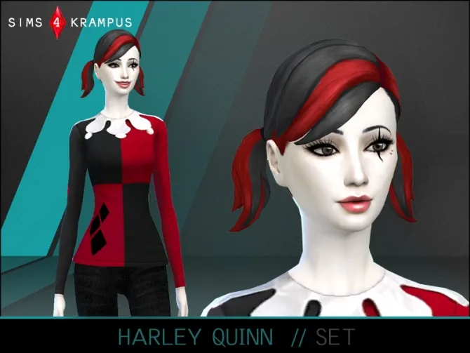 Harley Quinn set by SIms4Krampus, Sims 4 female clothes CC