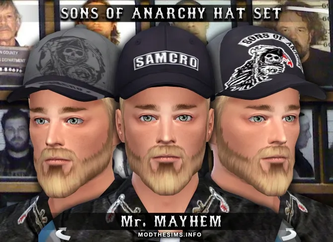 Sons of Anarchy Hat Set by Mr. Mayhem, Sims 4 headwear CC