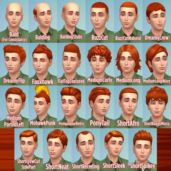 Ginger all male hairs by Caitie, Sims 4 hair CC
