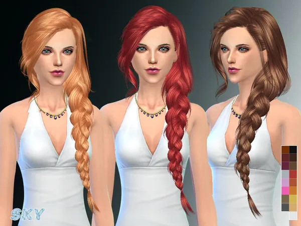 Braided hair 257 by Skysims, Sims 4 hair CC