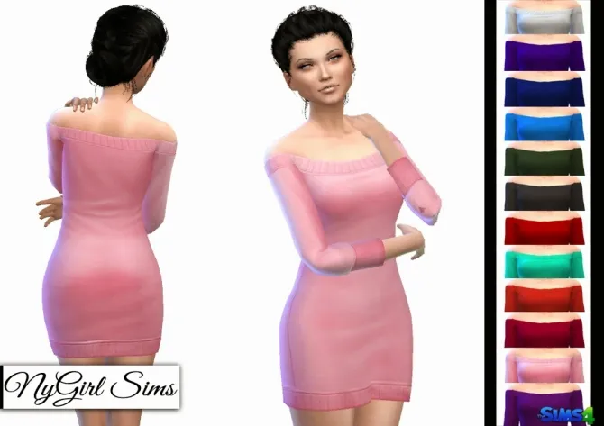 Off Shoulder Sweater Mini Dress by Nygirlsims4, Sims 4 female clothes CC