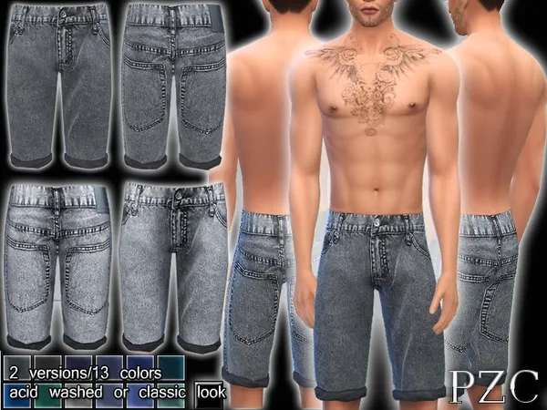 Jeans Shorts No.4 by Pinkzombiecupcakes, Sims 4 male clothes CC
