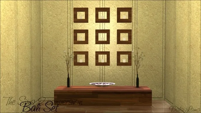 Bali Set: Sideboard, Plate, Flower, Wall lamp by DalaiLama, Sims 4 decor CC