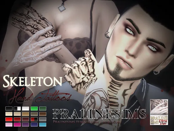 Skeleton Hand Tattoos by Pralinesims, Sims 4 makeup CC