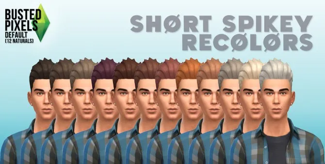 Short Spikey AM hair 12 recolors by Bustedpixels, Sims 4 hair CC