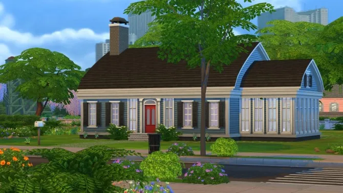 Bowed-roof Cape Cod starter house by Jenba, Sims 4 residential lots CC