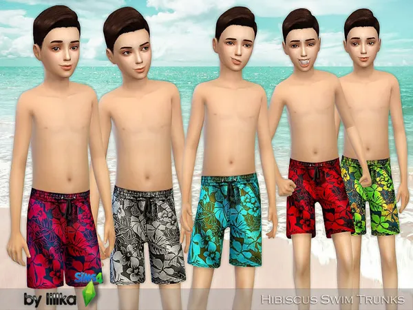 Hibiscus Swim Trunks by lillka, Sims 4 male clothes CC