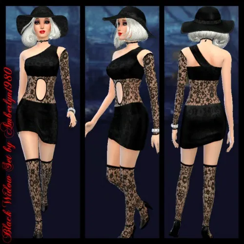 Black Widow Set by Amberlyndesignsforsims4, Sims 4 female clothes CC