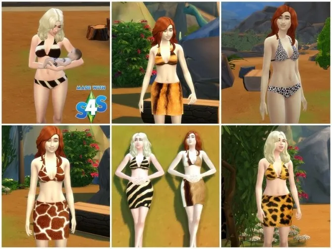 Prehistoric Clothing Set by Meryanes Sims, Sims 4 female clothes CC