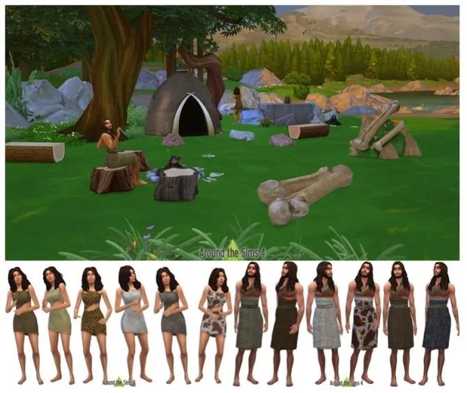 History Challenge CC Prehistoric objects & outfits by Aroundthesims3, Sims 4 decor CC