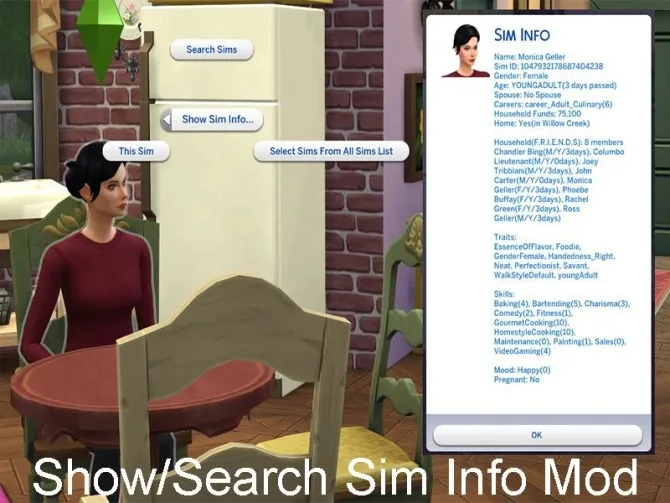 Show/Search Sim Info Mod by itasan2, Sims 4 Quality of Life mod