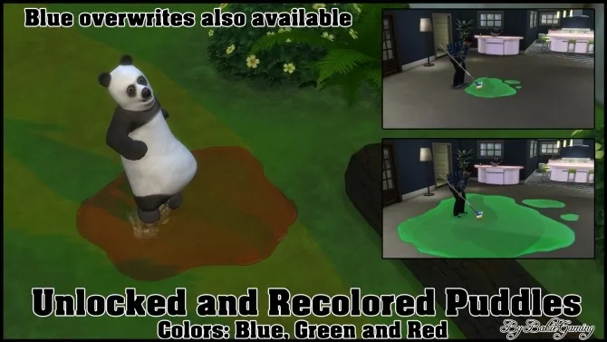Unlocked and Recolored Puddles by Bakie, Sims 4 Quality of Life mod