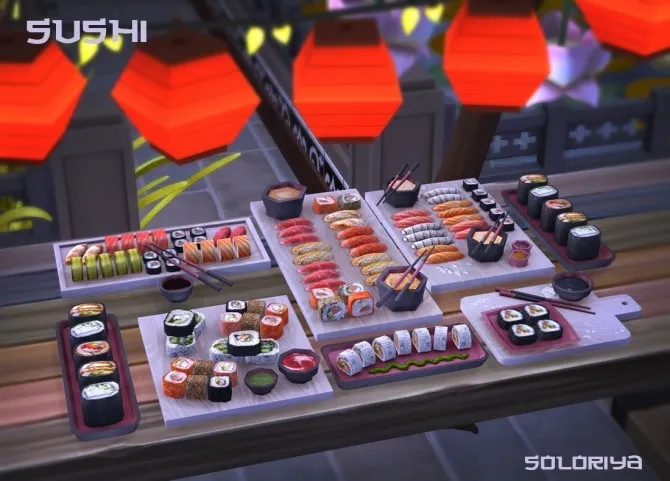 Sushi set by soloriya, Sims 4 decor CC