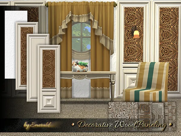 Decorative Wood Paneling by emerald, Sims 4 walls & floors CC