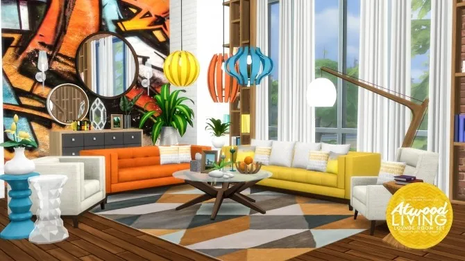 Atwood Living Redux by Simsationaldesigns, Sims 4 living room CC
