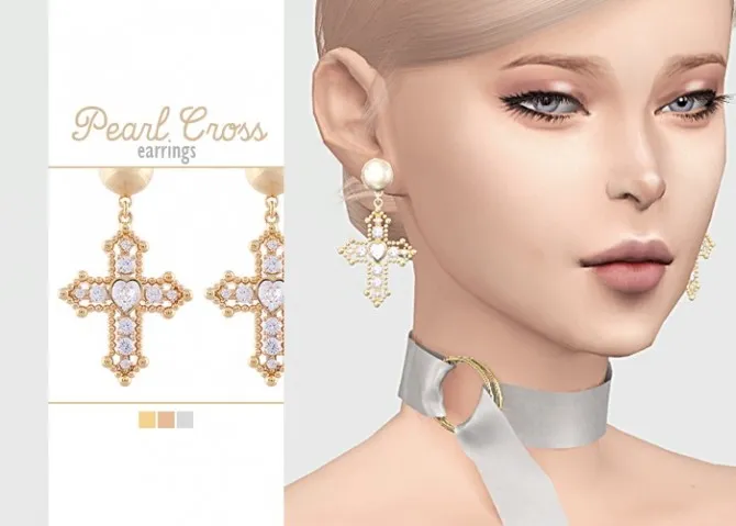 Pearl Cross Earrings by Waekey, Sims 4 jewelry CC