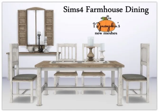 Farmhouse Dining Set by 13pumpkin31, Sims 4 dining room CC
