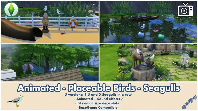 Animated Placeable Birds Seagulls by Bakie, Sims 4 decor CC