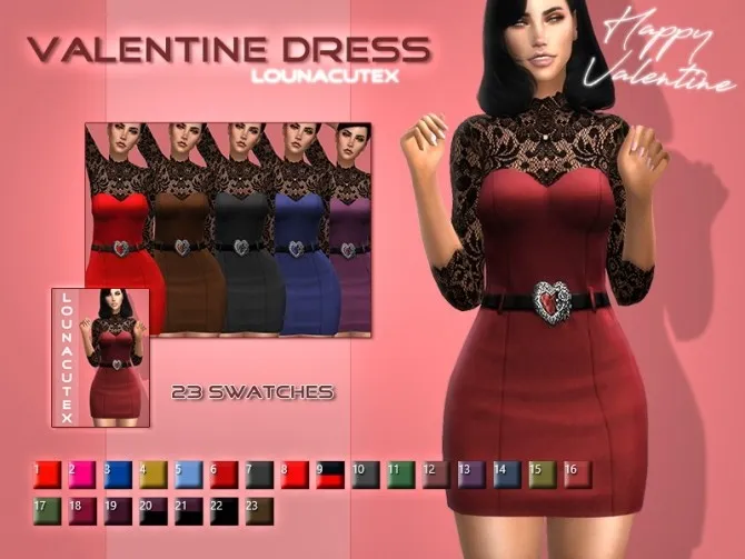 Valentine Dress by L0unacutex, Sims 4 female clothes CC