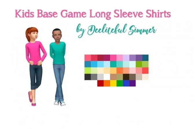 Kids base game long sleeve shirts by deelitefulsimmer, Sims 4 female clothes CC