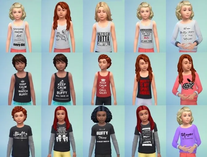 Buffy The Vampire Slayer T-Shirts, Tank Tops & Hoodies (Kids) by Koteyka, Sims 4 female clothes CC