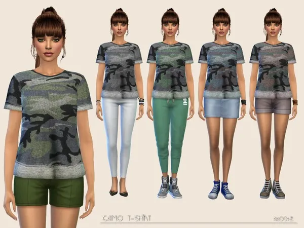 Camo T-shirt by Paogae, Sims 4 female clothes CC