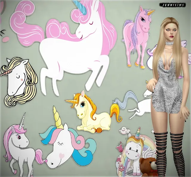 Wall Art Unicorns 11 designs by Jennisimsunanuevaexperiencia, Sims 4 decor CC