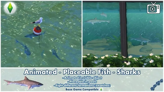 Animated Placeable Fish – Sharks by Bakie, Sims 4 decor CC