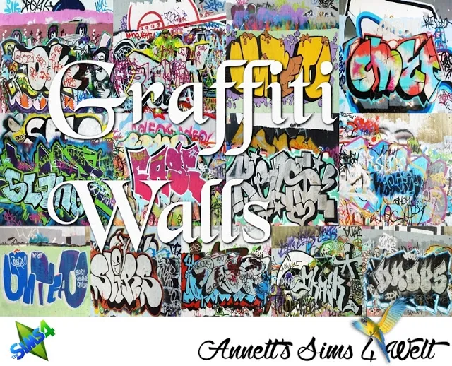 Graffiti Walls by Annettssims4welt, Sims 4 walls & floors CC