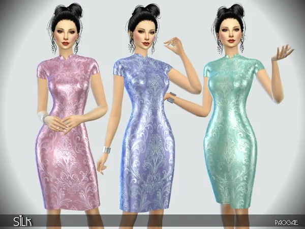 Silk dress by Paogae, Sims 4 female clothes CC
