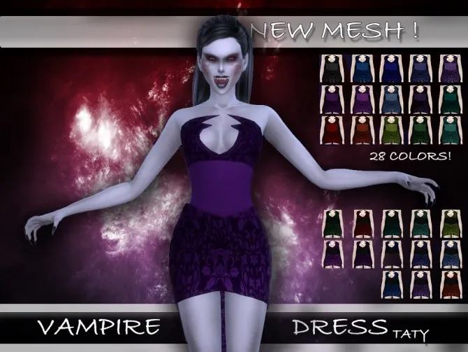 Vampire Dress by Taty, Sims 4 female clothes CC