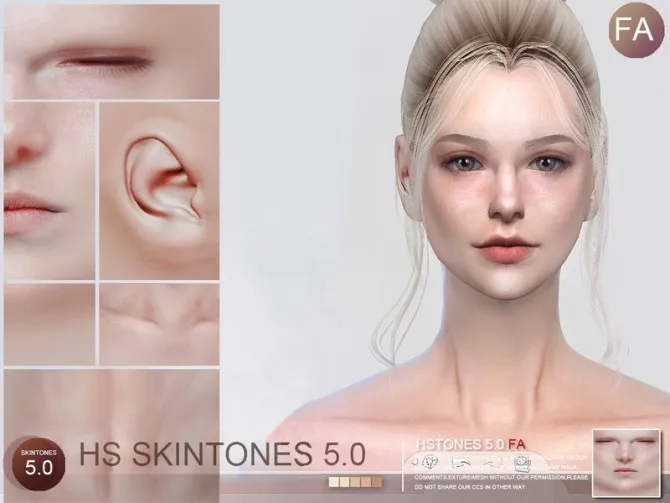 HS5.0 skintones FA by S-Club WMLL, Sims 4 skins CC