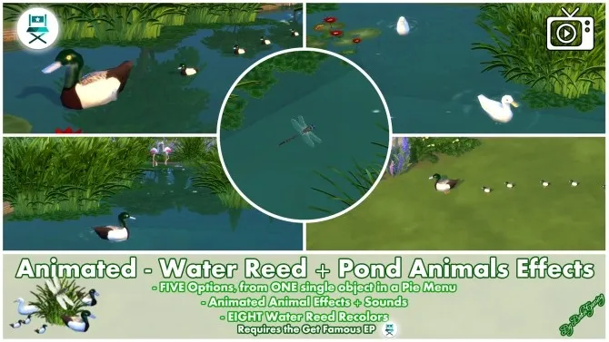 Animated Water Reed + Pond Animals Effects by Bakie, Sims 4 walls & floors CC