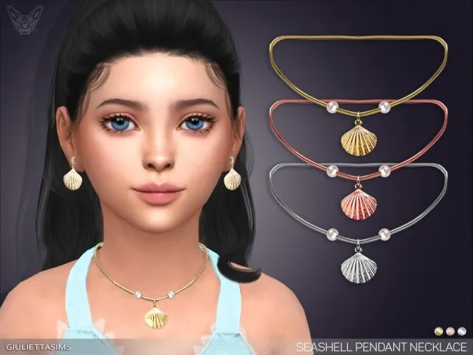 Seashell Pendant Necklace For Kids by feyona, Sims 4 jewelry CC