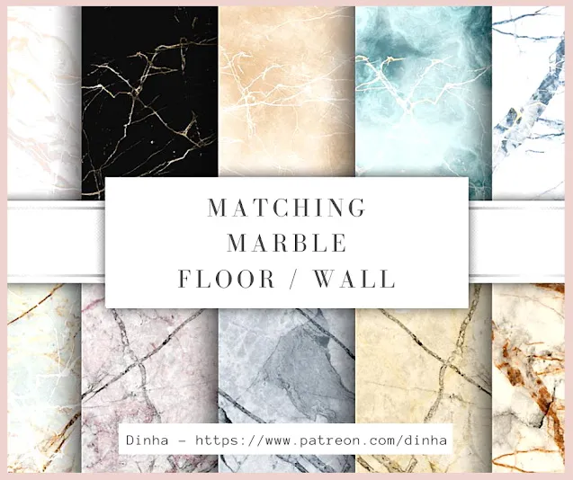 Matching Marble Floor & Wall 10 Textures by Dinha Gamer, Sims 4 walls & floors CC