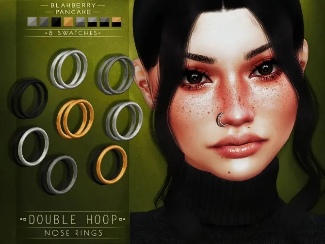 Double Hoop Nose Rings & Moon Nose Studs by Blahberry Pancake, Sims 4 jewelry CC