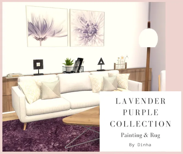 Lavender Purple Collection: Painting & Rug by Dinha Gamer, Sims 4 decor CC