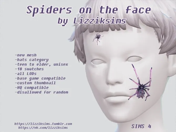 Spiders on the face by Lizziksims, Sims 4 accessories CC