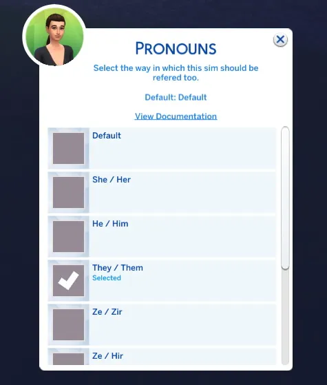 Refer Non-Binary Pronouns by NeonOcean, Sims 4 Quality of Life mod