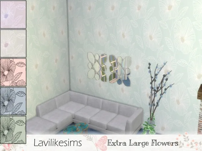 Extra Large Flowers wallpaper by lavilikesims, Sims 4 walls & floors CC