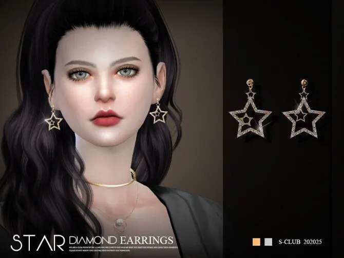 Star earrings 20225 by S-Club LL, Sims 4 jewelry CC