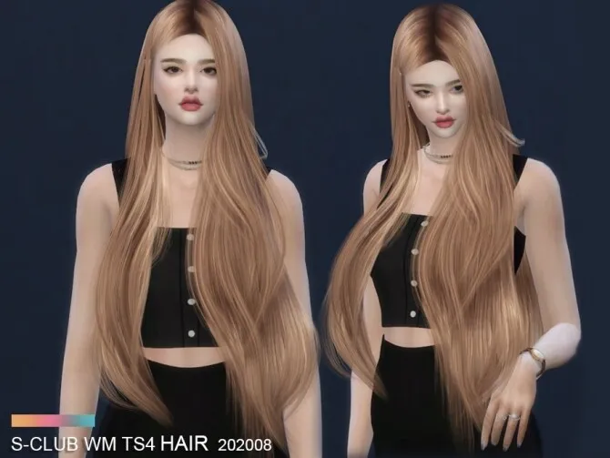 Long straight hair 202008 by S-Club WM, Sims 4 hair CC