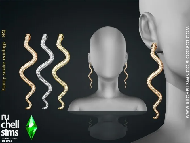 FANCY SNAKE EARRINGS by Ruchellsims Cc, Sims 4 jewelry CC