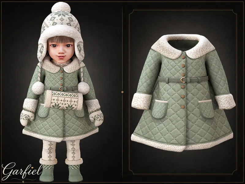 Infant - Quilted winter coat with fleece trim and belt