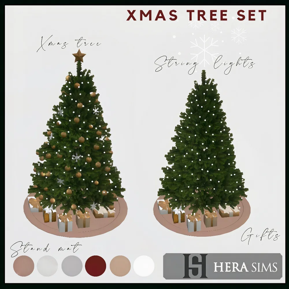 Christmas tree with ornaments, gifts and lights