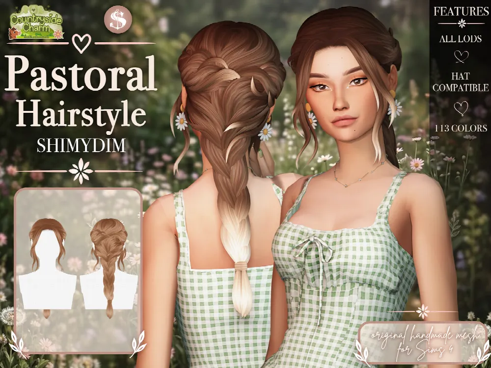 Pastoral Hairstyle Maxis Match by Shimydim, Sims 4 hair CC