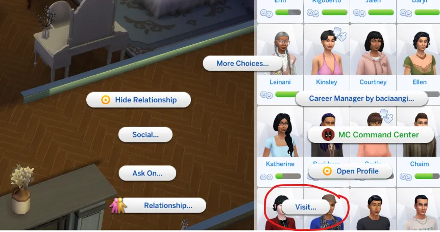 Visit Any Sim by baciaangi, Sims 4 Relationship and Social mod